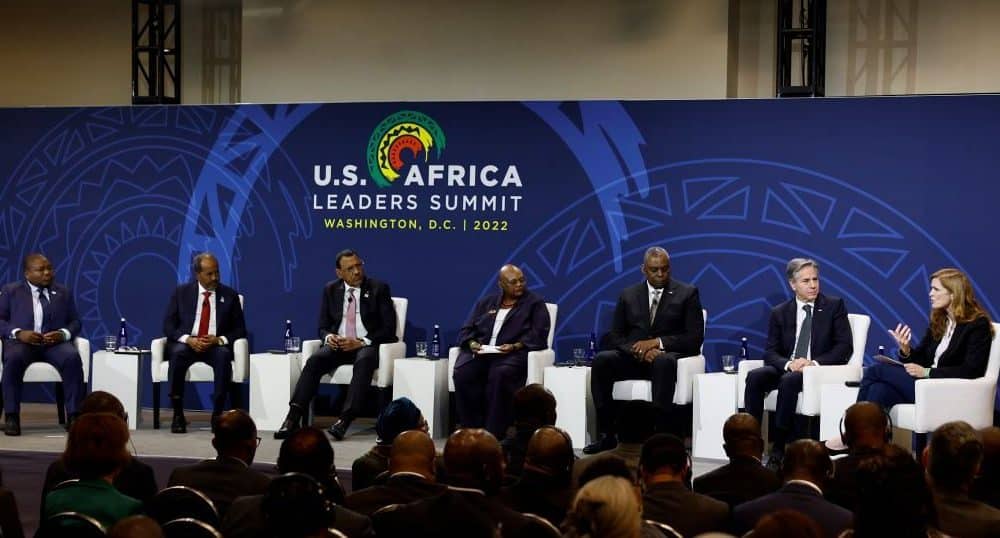 President of Mozambique Filipe Nyusi, President of Somalia Hassan Sheikh Mohamud and President of Niger Mohamed Bazoum at US-Africa Summit in Washington