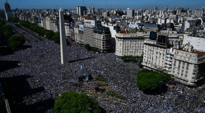 Heavy crowd on the streets of Buenos Aires on Tuesday, celebrating with Argentina national team