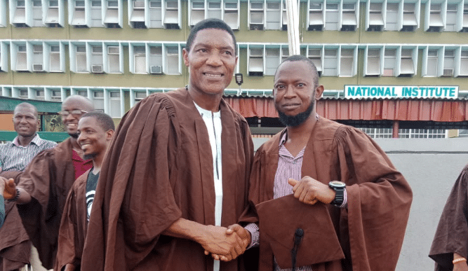 Peter Rufai and his coursemate during their matriculation at the NIS campus in Lagos. 