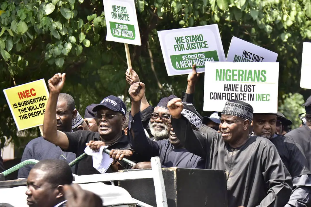 'Sore Losers' - APC Campaign Council Slams PDP Over Protest At INEC Headquarters