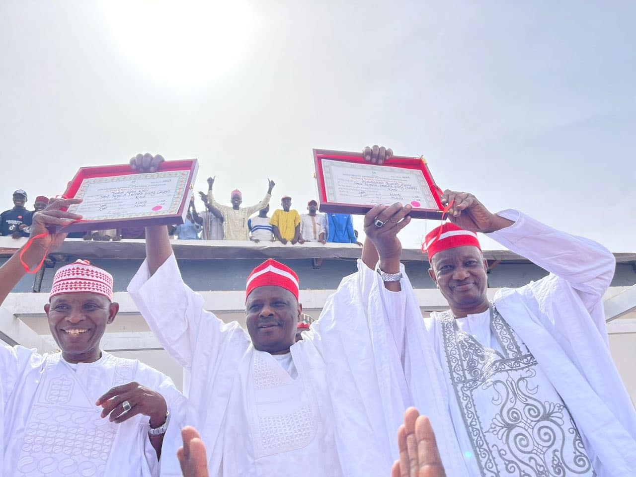 Kano: Kwankwaso Joins Abba Yusuf, Other NNPP Election Winners For Public Presentation Of Their Certificates Of Return (Photos)