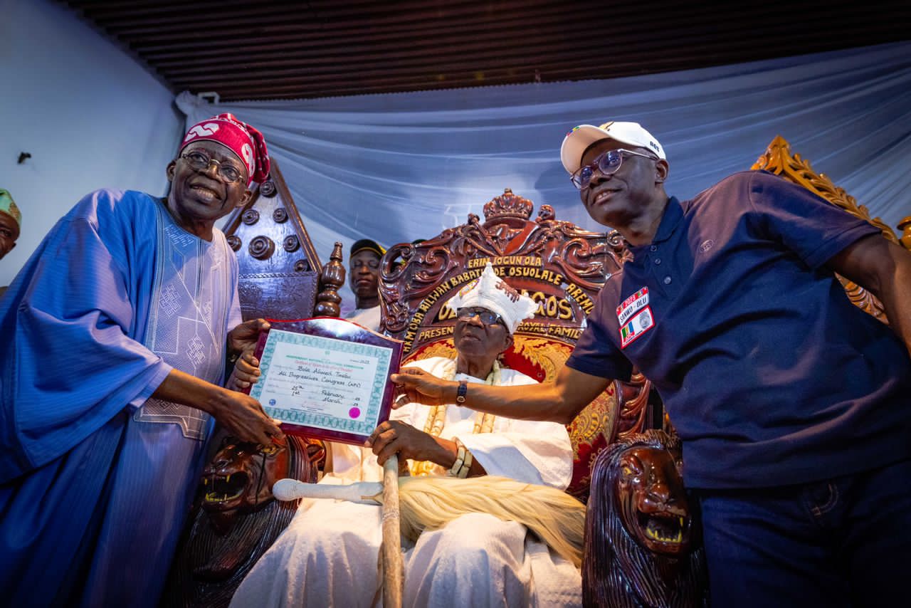 Tinubu, Sanwo-Olu Visit Oba Of Lagos Days Before Governorship Election (Photos)