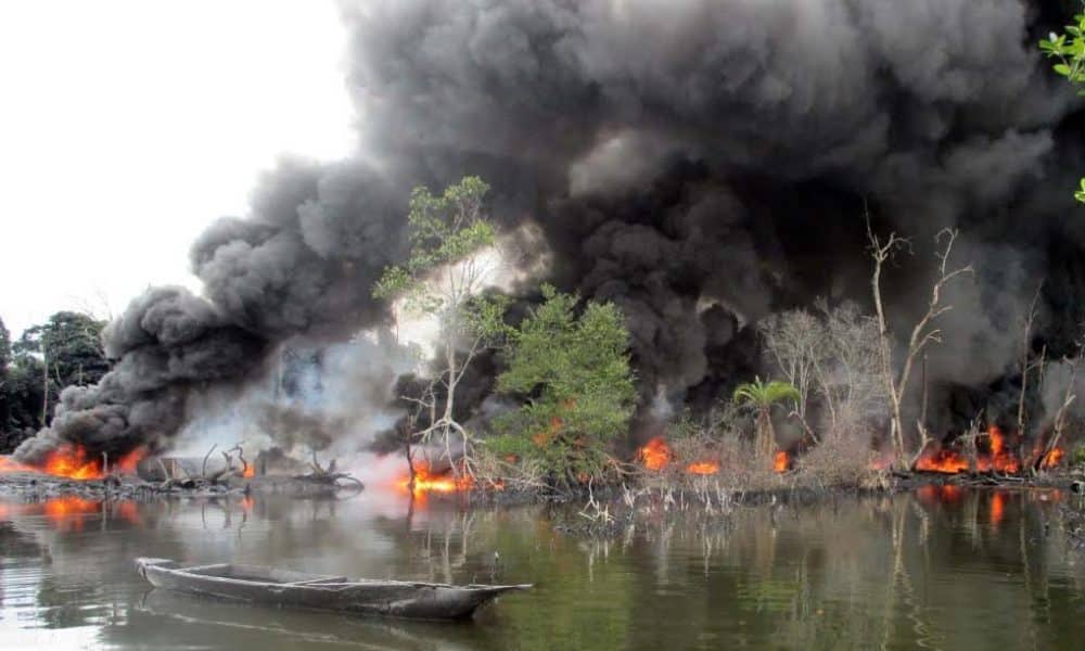 DHQ Destroys 50 Illegal Oil Refining Sites In Niger Delta