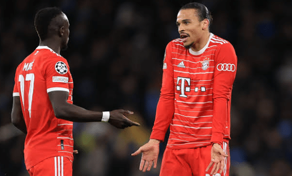 Leroy Sane and Sadio Mane arguing on the pitch during the UEFA Champions League game between Manchester City and Bayern Munich on Tuesday.
