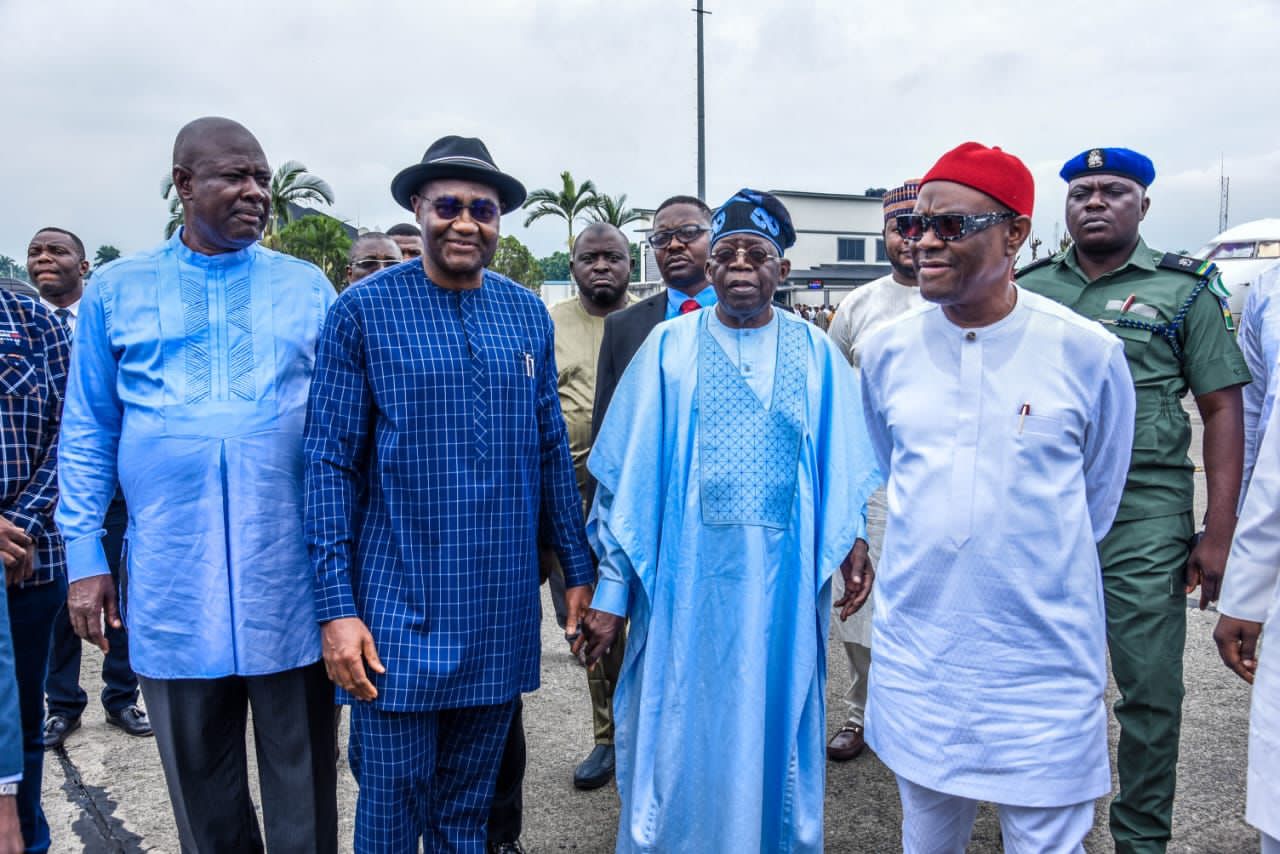 Photos From Tinubu's Meeting With Wike, Magnus Abe Emerge