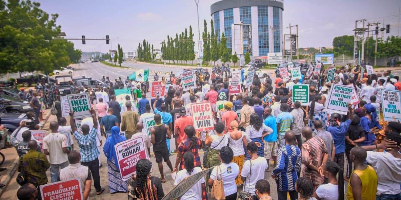 Tinubu: Protesters Storm Presidential Election Tribunal, Seek Justice Over February 25th Election
