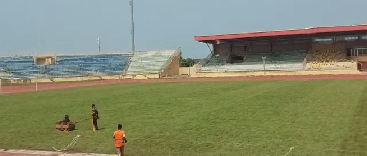 The new surface of the Ilorin Township Stadium pitch.