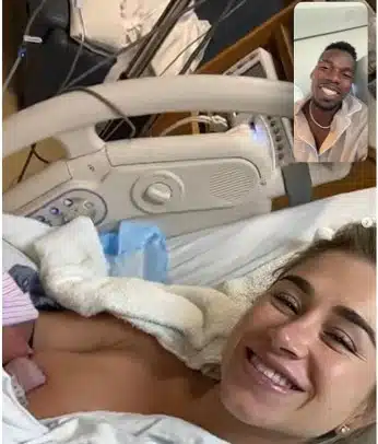 Paul Pogba celebrating his wife after the birth of his third child. 