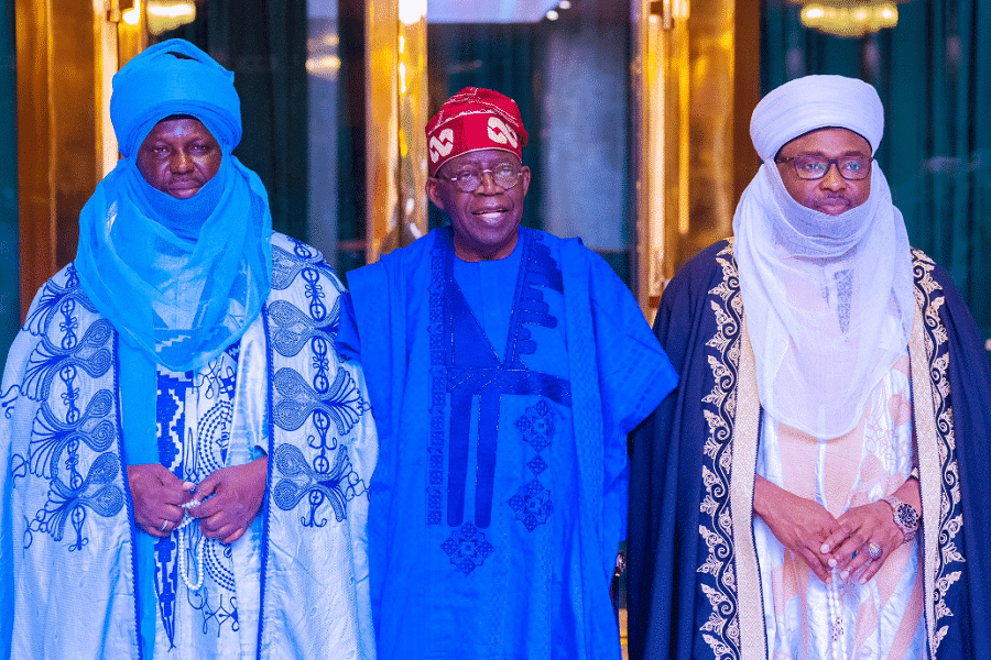 Tinubu Hosts Two Prominent Northern Emirs In Aso Rock [Photos]