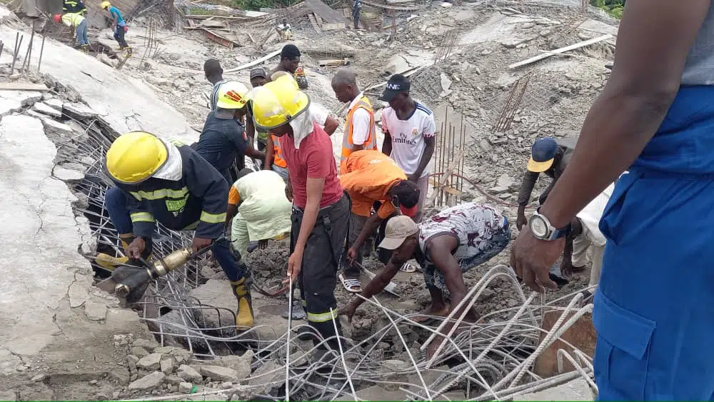 Panic As Three-storey building Collapses In Lagos