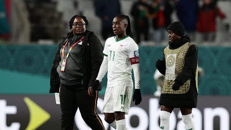 Zambia's Barbra Banda looks dejected after the match