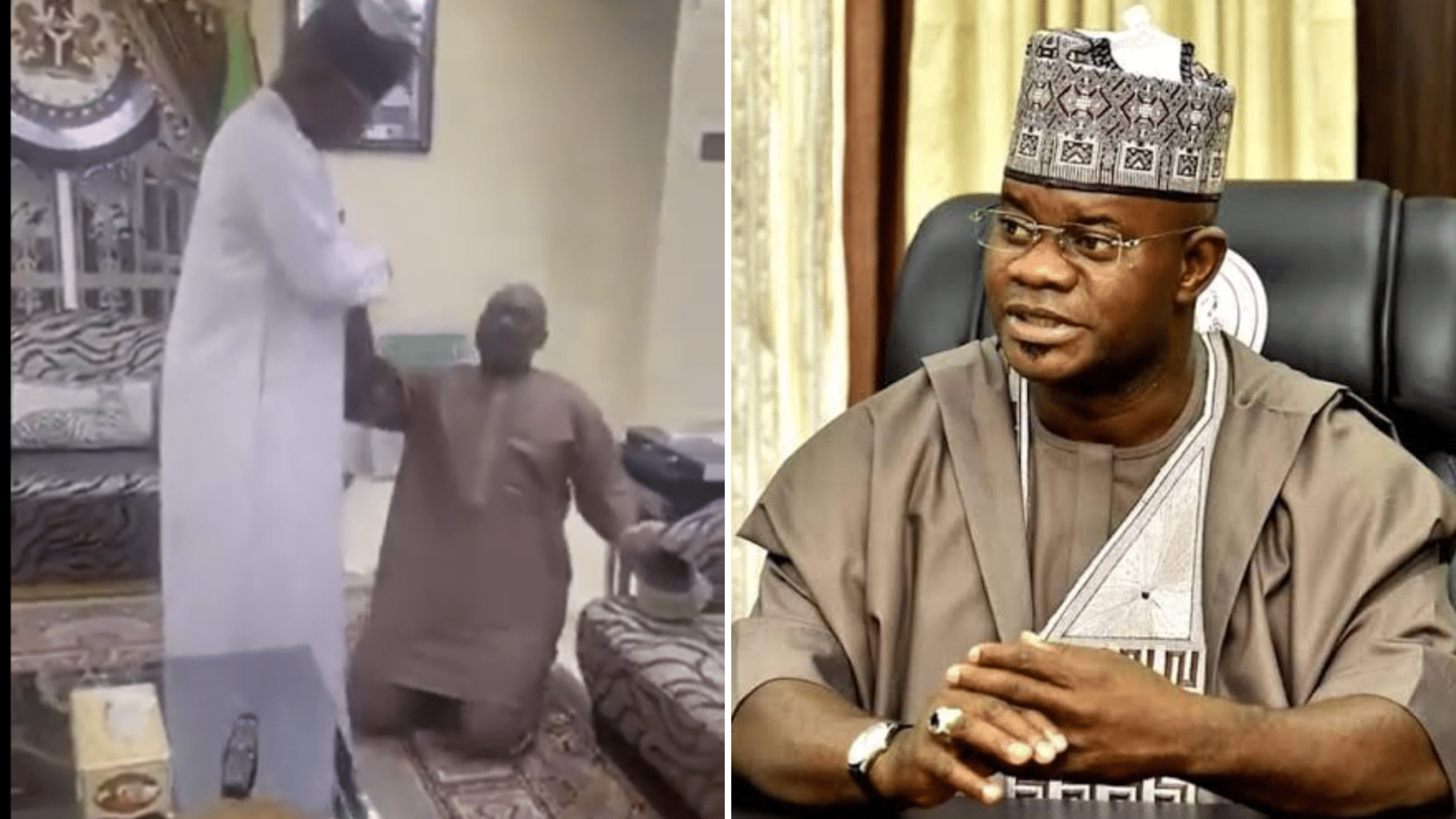 Video: Stirs As Kogi Senator Kneels Down Before Gov Yahaya Bello