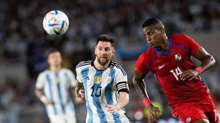 National team footballer Gilberto Hernández in action for Panama against Lionel Messi of Argentina. 