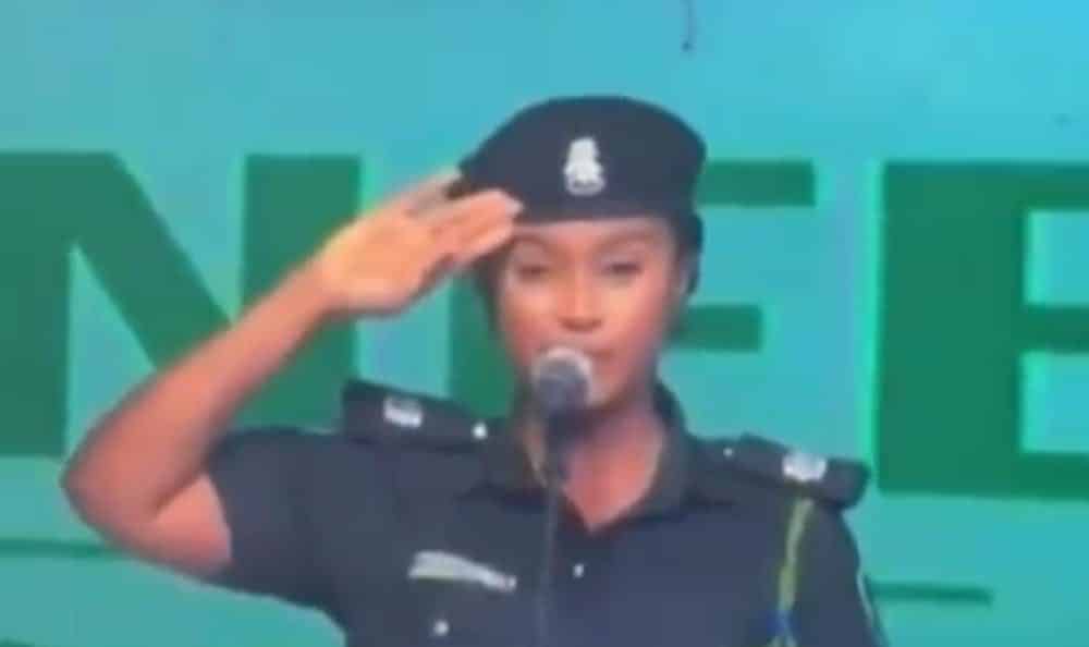 Reactions As Policewoman Recites National Anthem Wrongly (Video)