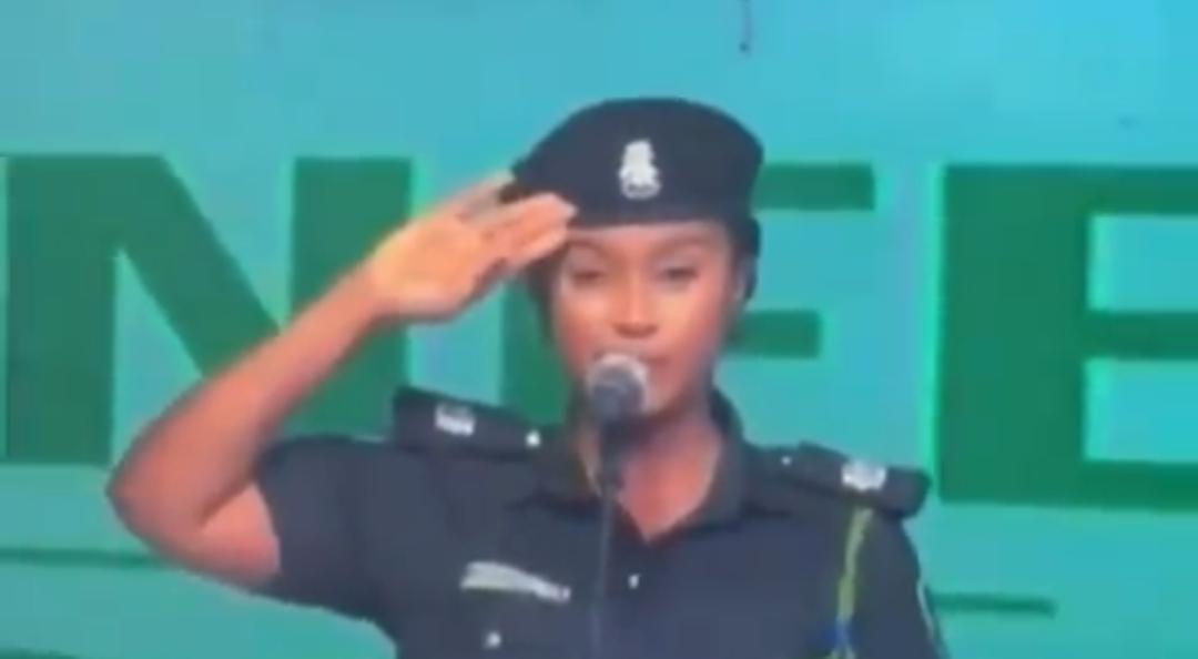 Reactions As Policewoman Recites National Anthem Wrongly (Video)