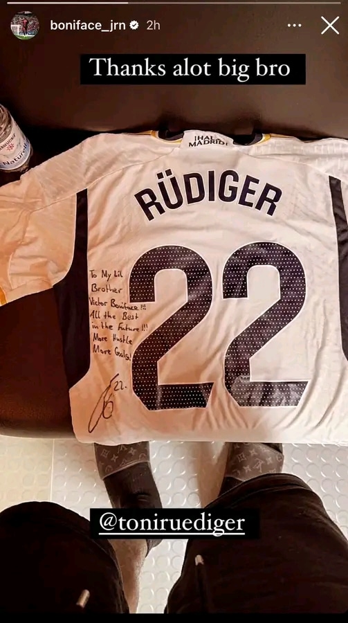 Real Madrid defender, Antonio Rudiger sent a special message to Nigerian striker, Victor Boniface who has been in an outstanding form since he arrived in Germany during the last summer transfer window.