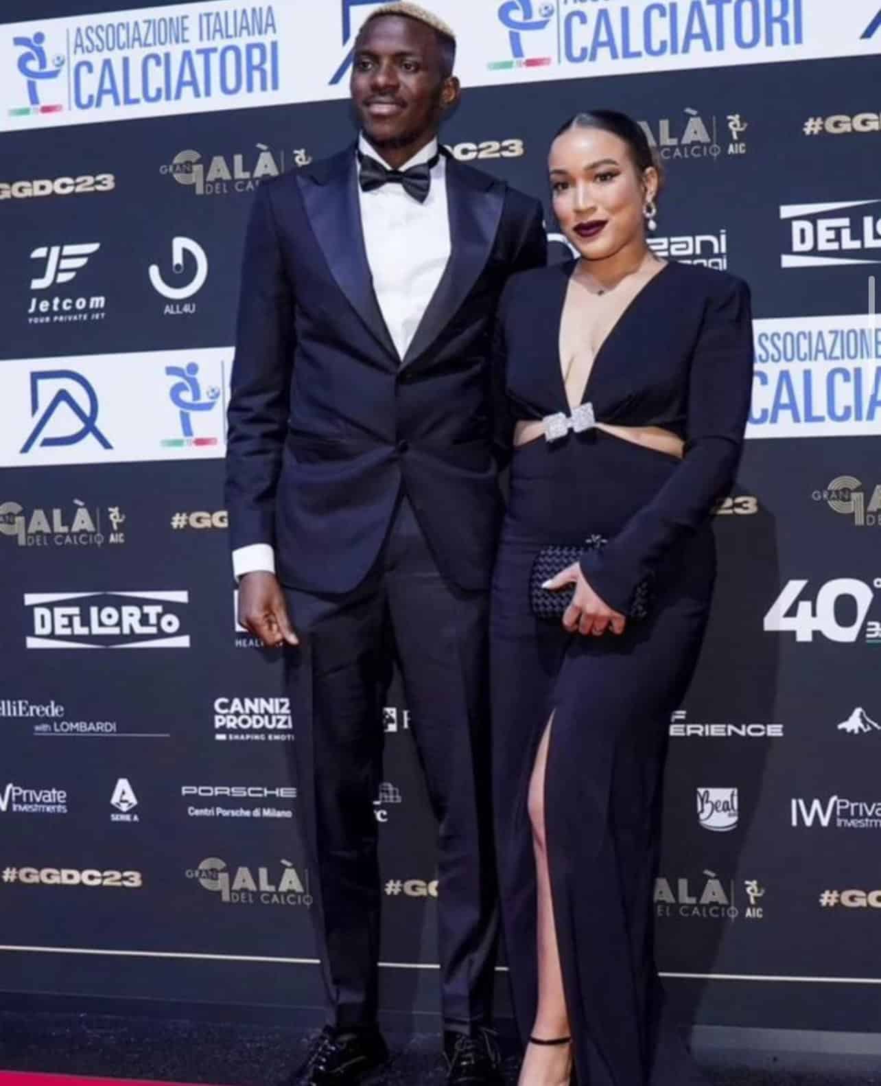 Victor Osimhen and his partner, Stefanie Kim Ladewig at the AIC Oscar del Calcio Awards last night.