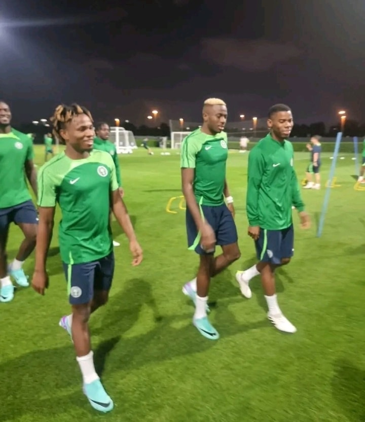 Nigerian talismanic forward, Victor Osimhen has finally been seen training at the Super Eagles 2023 AFCON camp after a long wait.