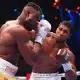 Anthony Joshua lands a right hand on Francis Ngannou. Photograph: Richard Pelham/Getty Images