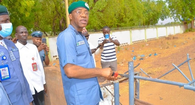 The Comptroller, Nigeria Customs Service, Kebbi State command, Iheanacho Ojike, opening the border.