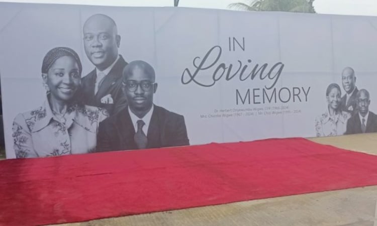 JUST IN: Wigwe, Wife, Son’s Corpses Arrive As Dangote, Fubara, Other Dignitaries Present