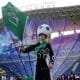 Saudi Arabia fans watch a World Cup match at a fan screening in Marsool Park, Riyadh on November 26, 2022.