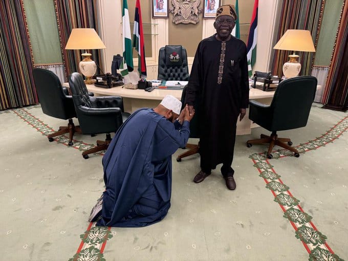 Governor Bago Of Niger State Visits Tinubu, Kneels Down For President (Photo)