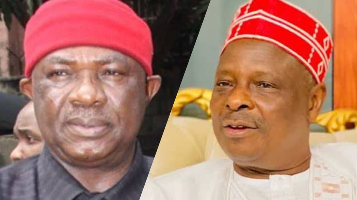 L-R: NNPP founder, Boniface Aniebonam and former Governor of Kano State Rabiu Kwankwaso