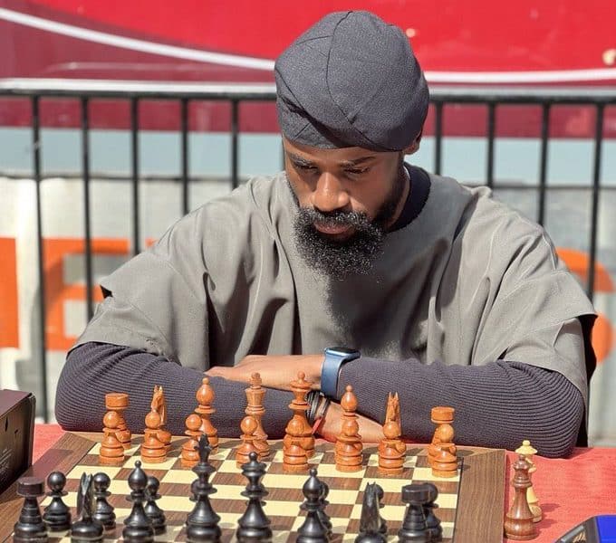Tunde Onakoya live at the 58-hour chess marathon in Times Square, New York