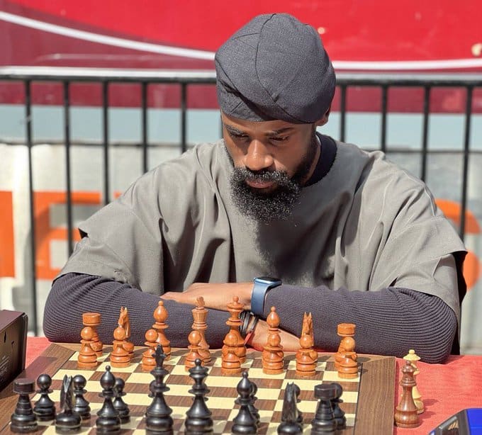 Tunde Onakoya live at the 58-hour chess marathon in Times Square, New York