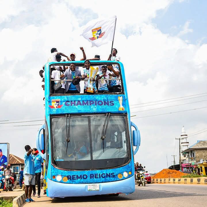 In a dazzling display of pride and triumph, Remo Stars Football Club took to the streets of Ogun State in an open-roof bus parade to celebrate their historic Nigeria Premier Football League (NPFL) title win.