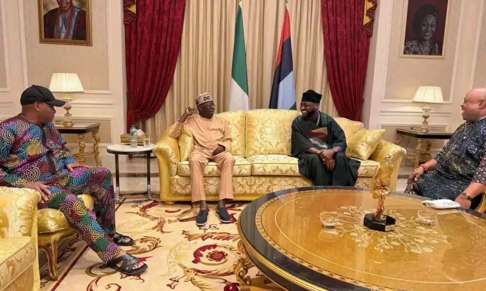 Tinubu Hosts Gov Adeleke, Davido, Adedeji Adeleke In Lagos