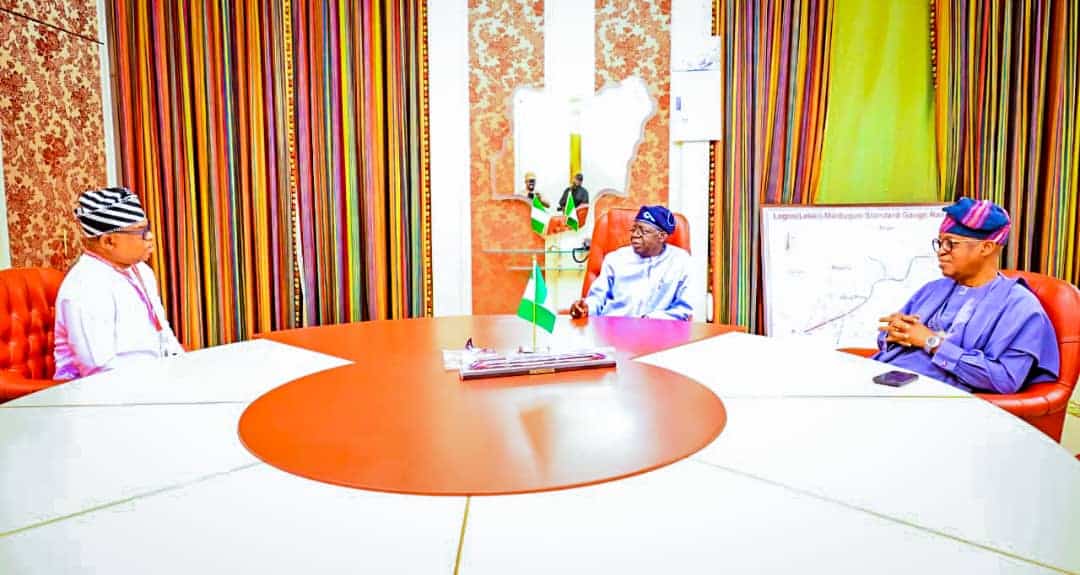L-R: Bola Oyebamiji, Bola Tinubu and Gboyega Oyetola