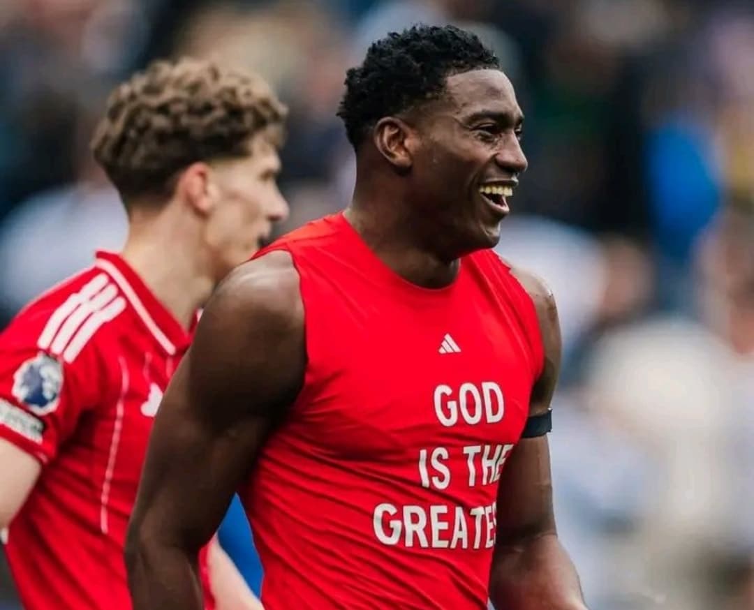 Taiwo Awoniyi celebrates after scoring against Tottenham Hotspur in the Premier League.
