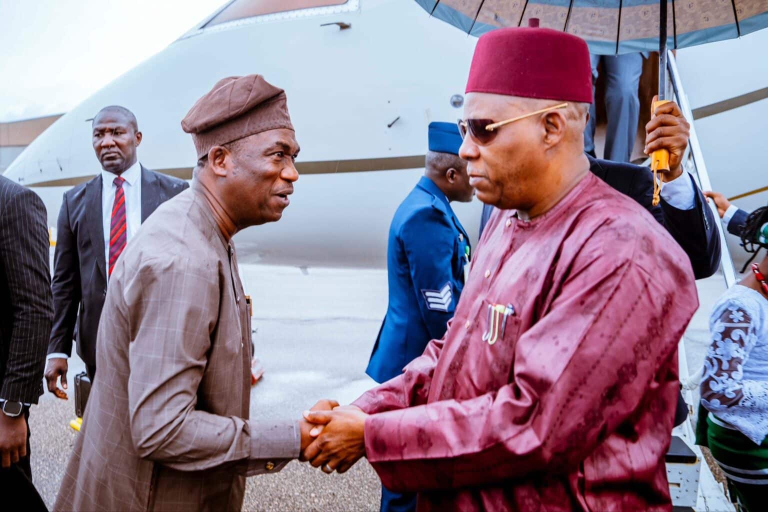 Deputy Governor of Lagos State, Femi Hamzat welcoming Vice President Kashim Shettima to Lagos state earlier today, March 22, 2026.