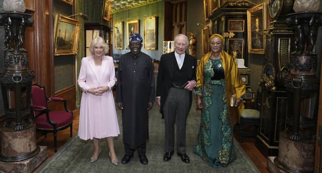 L-R Britain's Queen Camilla, Nigeria's President Bola Tinubu, Britain’s King Charles III and Nigeria’s First Lady Remi Tinubu