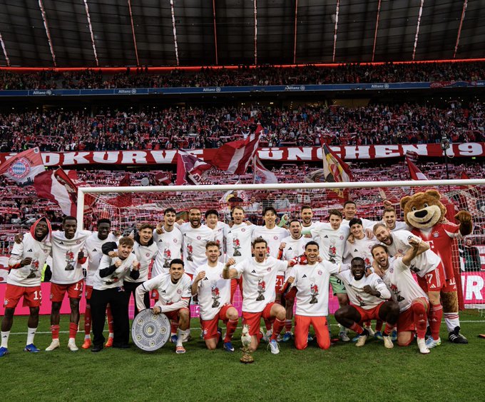 Bayern Munich players celebrate their German Bundesliga Title.