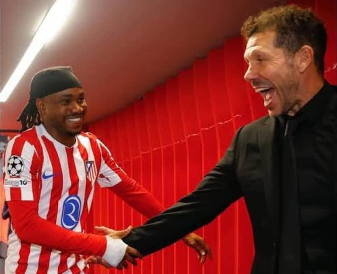 File photo of Ademola Lookman and Atlético Madrid coach, Diego Simeone