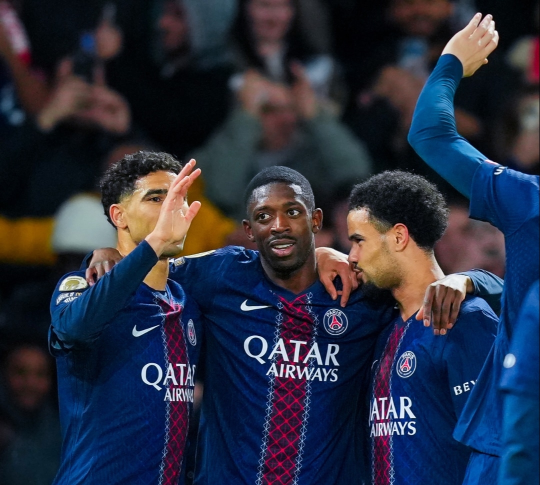 PSG players celebrate after their 5-4 win over Bayern Munich in the Champions League on Tuesday, April 28.