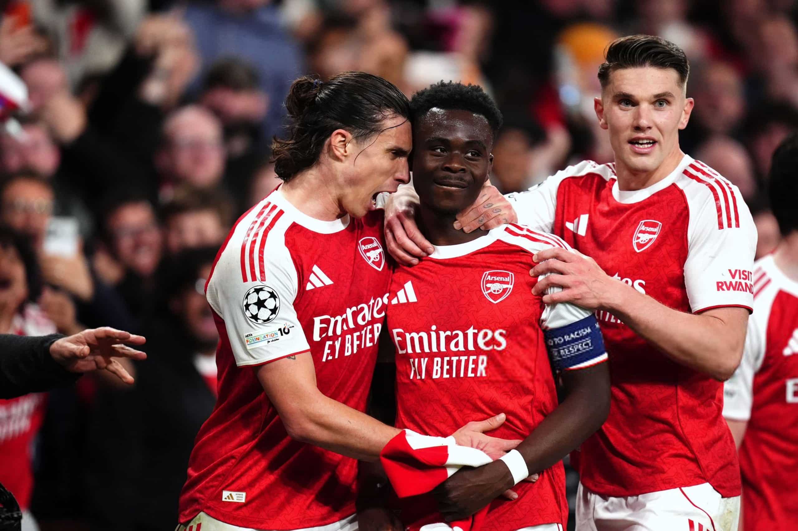 Arsenal players celebrate their win over Atletico Madrid on Tuesday, May 5, 2026.