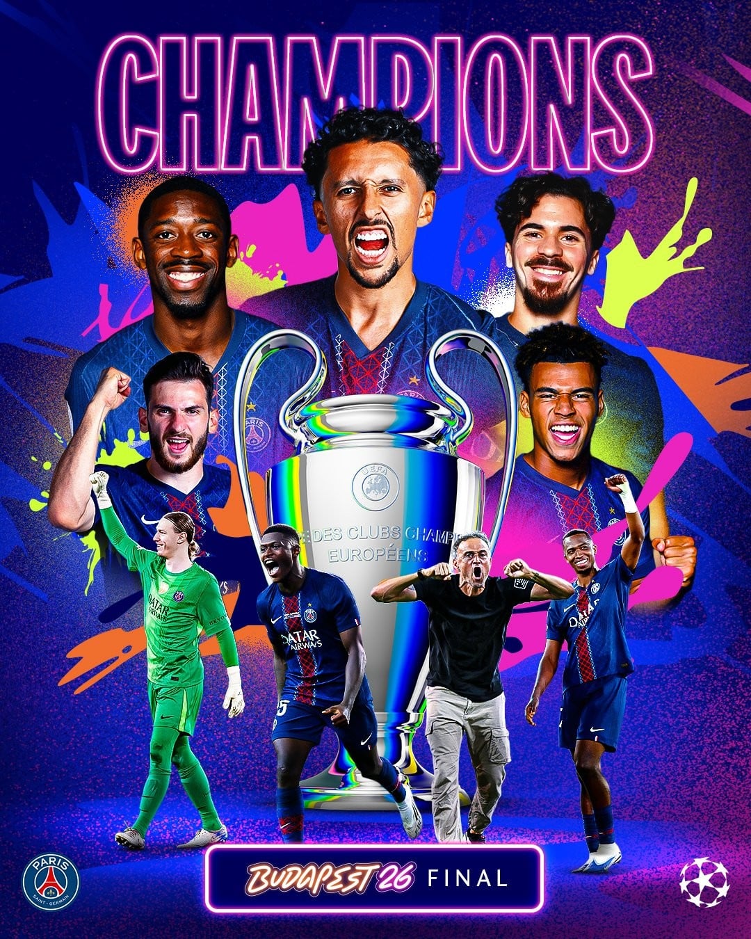 PSG's 2026 Champions League winners' banner.