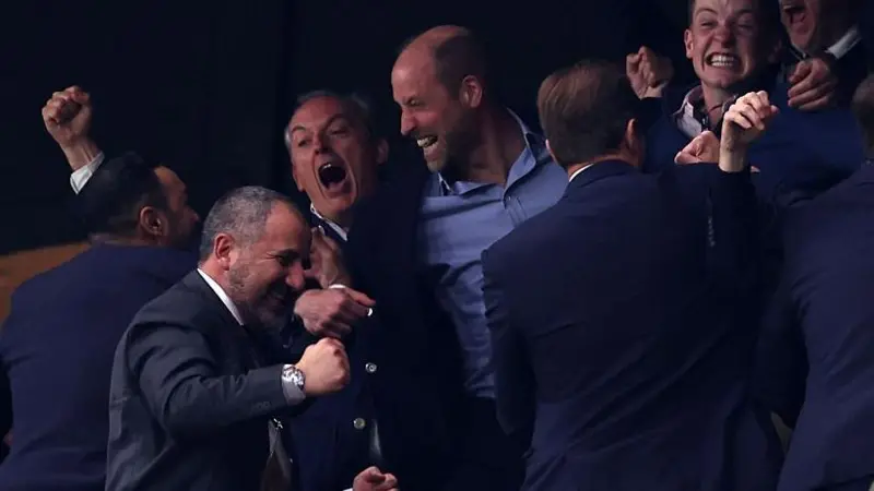 Prince William celebrate with his entourage after Aston Villa's Europa League title win on Wednesday, May 20.