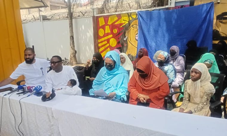 Adeyanju, Sowore and some wives of the detained military officers. Photo: The PUNCH