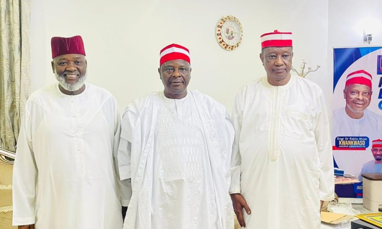 L-R: Nasiru Gawuna, Rabiu Musa Kwankwaso and Aminu Gwarzo