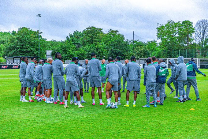 File photo of Super Eagles of Nigeria players before a training session.