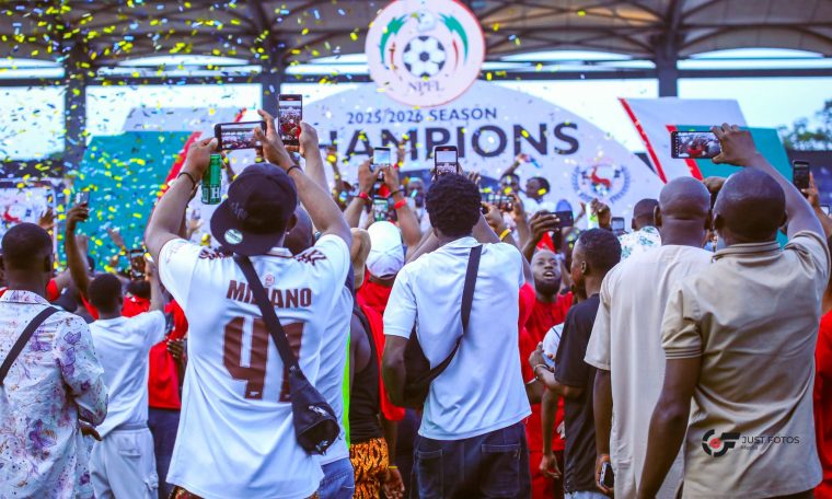 Fans celebrate with Enugu Rangers after winning the 2025-2026 NPFL title.