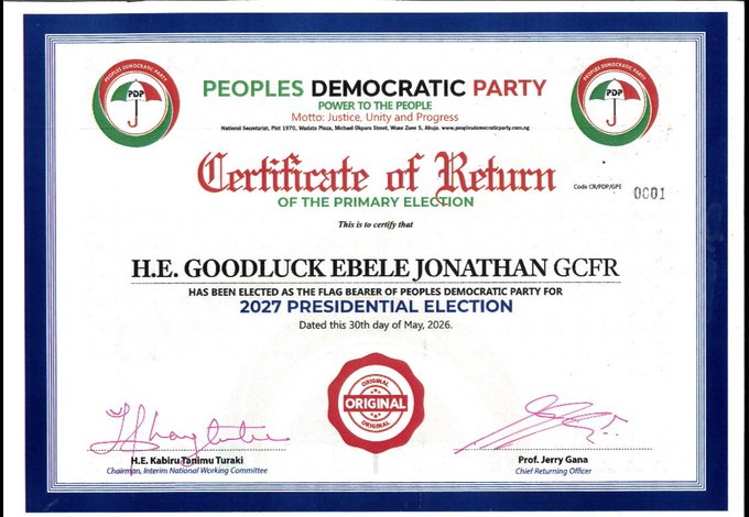 PDP JONATHAN CERTIFICATE OF RETURN