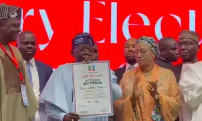 President Bola Ahmed Tinubu receives the All Progressives Congress Certificate of Return. Photo credit- Dada Olusegun:X