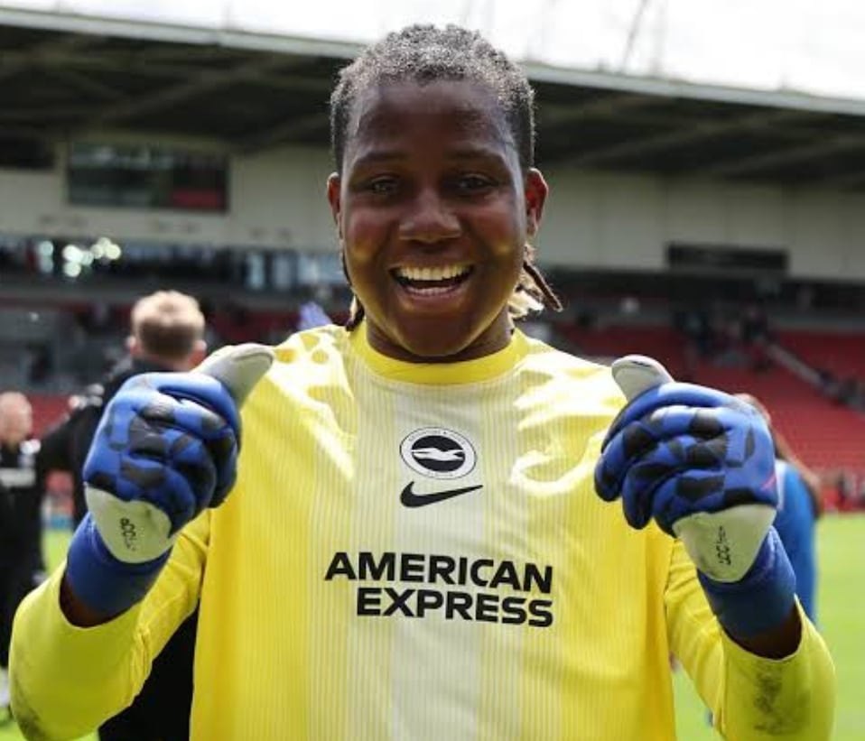 Super Falcons goalkeeper Chiamaka Nnadozie in Brighton colours.