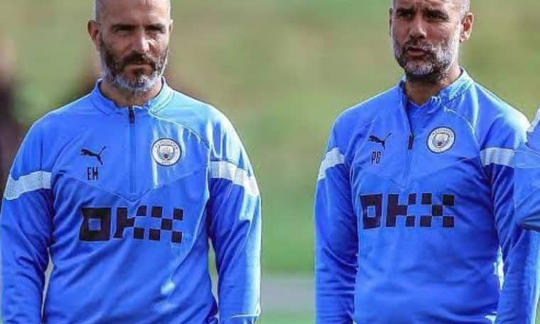 File photo of Enzo Maresca and Pep Guardiola during their time together at Manchester City.